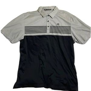 TRAVIS MATHEW POLO GOLF SHIRT MEN SZ LARGE BLACK GRAY STRIPES PIMA COTTON BLEND